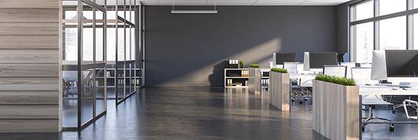 Gray And Dark Wood Open Space Office Interior